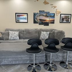 Large Comfortable Couch And 3 Bar Stools