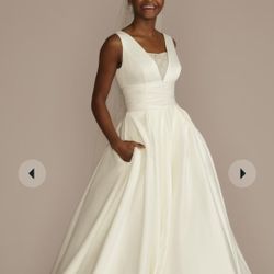 Cummerbund Satin Wedding Dress  With Free Slip And Petticoat 