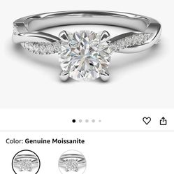 Sterling Silver Ring With Genuine Moissanite  Size 6