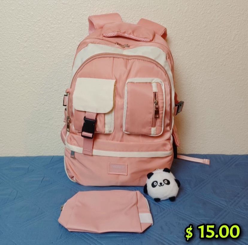 Backpack With Pencil Pouch And Panda Keychain