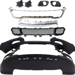 Front Bumper Cover Complete Assembly Grille Set & Fog Lights Compatible with 2014-2018 Jeep Cherokee