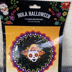 Dia De Los Muertos Sugar Skull 12” Hanging Decoration .