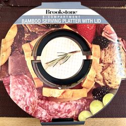 Brookstone 5- Compartment Bamboo Serving Platter With Lid - New in Package