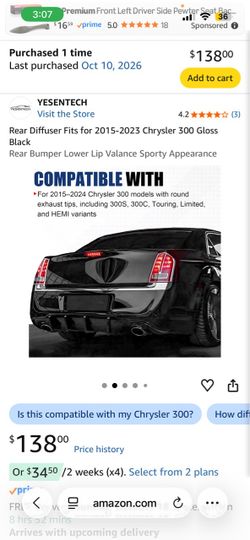 Chrysler 300 Rear Diffuser Gloss Black 2015–2023