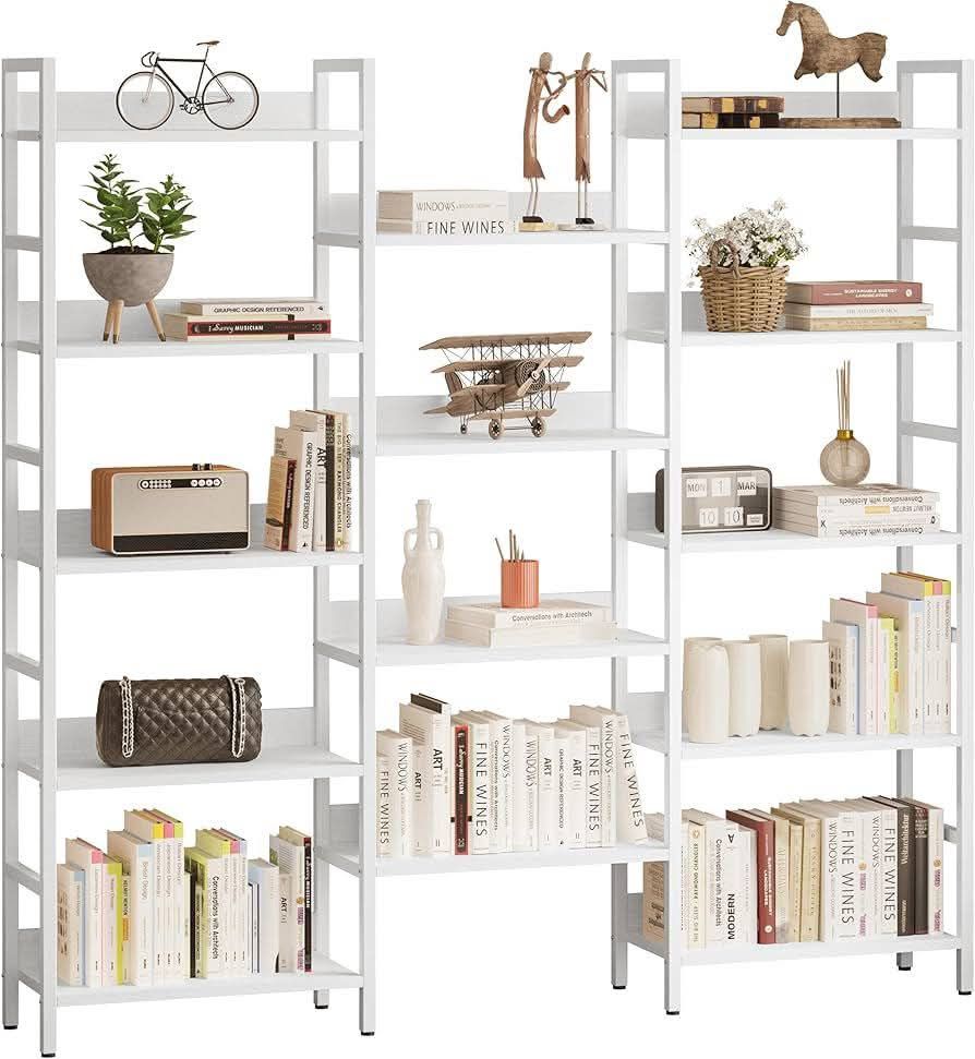 IRONCK Bookcases and Bookshelves Triple Wide 5 Tiers Industrial Bookshelf with Baffles Large Etagere Bookshelf(new in box)