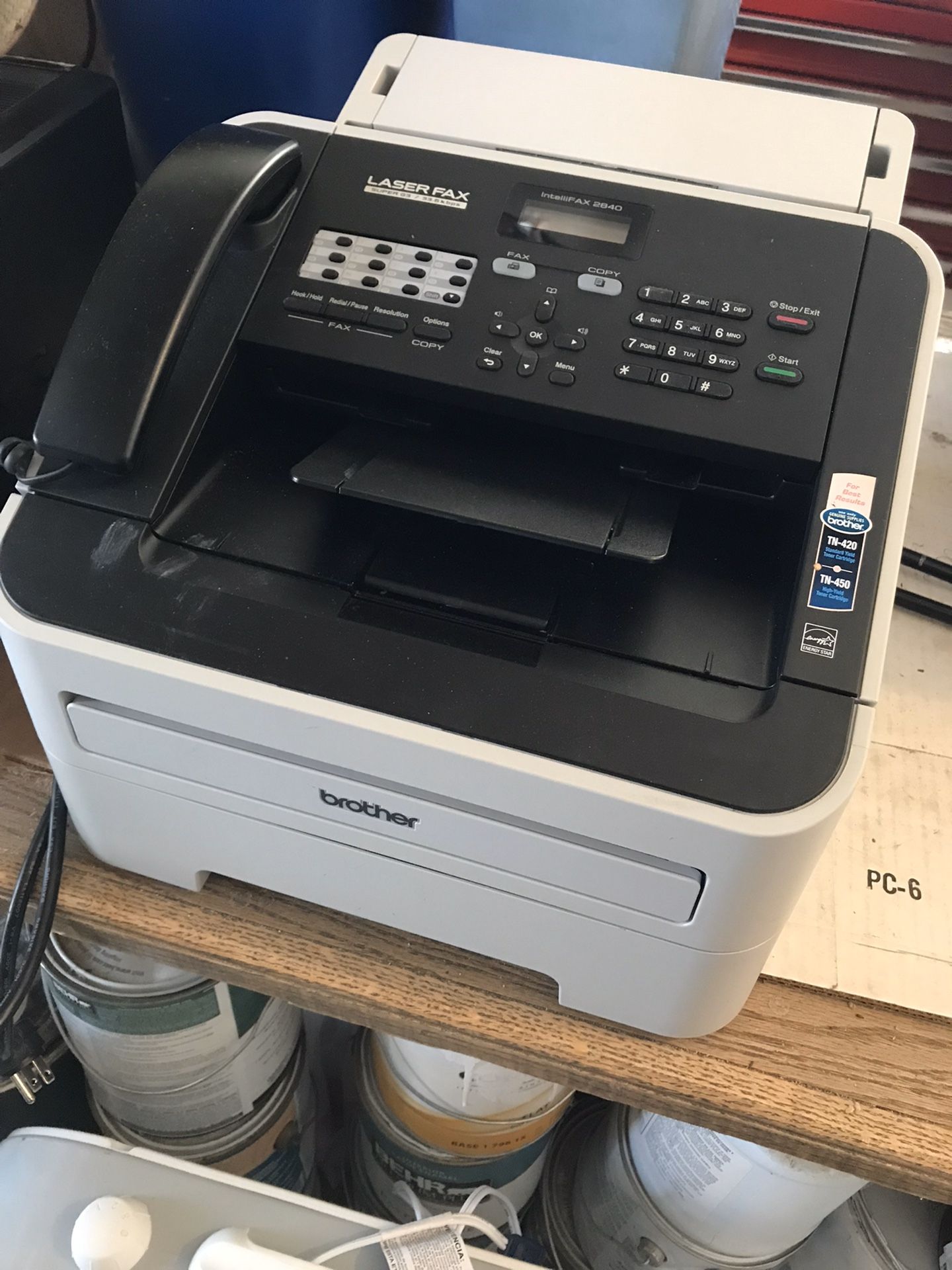 Brother LaserFax Super G3 fax and copier — uses DX420 toner.