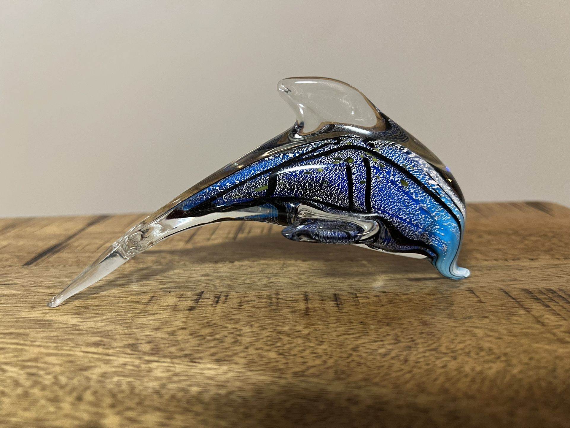 Black & Blue Dolphin Glass Art Figurine Paperweight Decoration