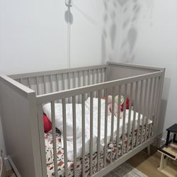 West Elm Century Crib In Pebble With Lullaby Mattress