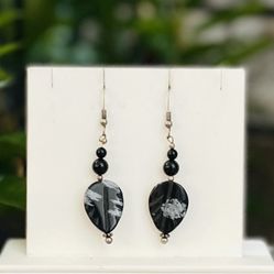 Black Onyx And Obsidian Leaf Earrings