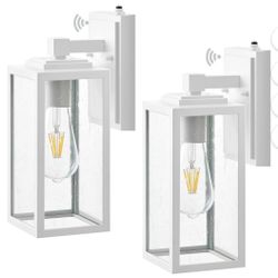  2 Pack White Dusk to Dawn Outdoor Wall Lantern Sconce, Modern Waterproof Exterior Lighting Fixture Wall Mount, Anti-Rust Carriage Lights for Garage, 