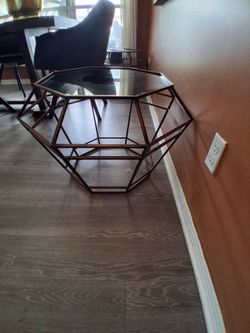 Modern Geometric Wire-Frame Accent Tables (Glass Top)