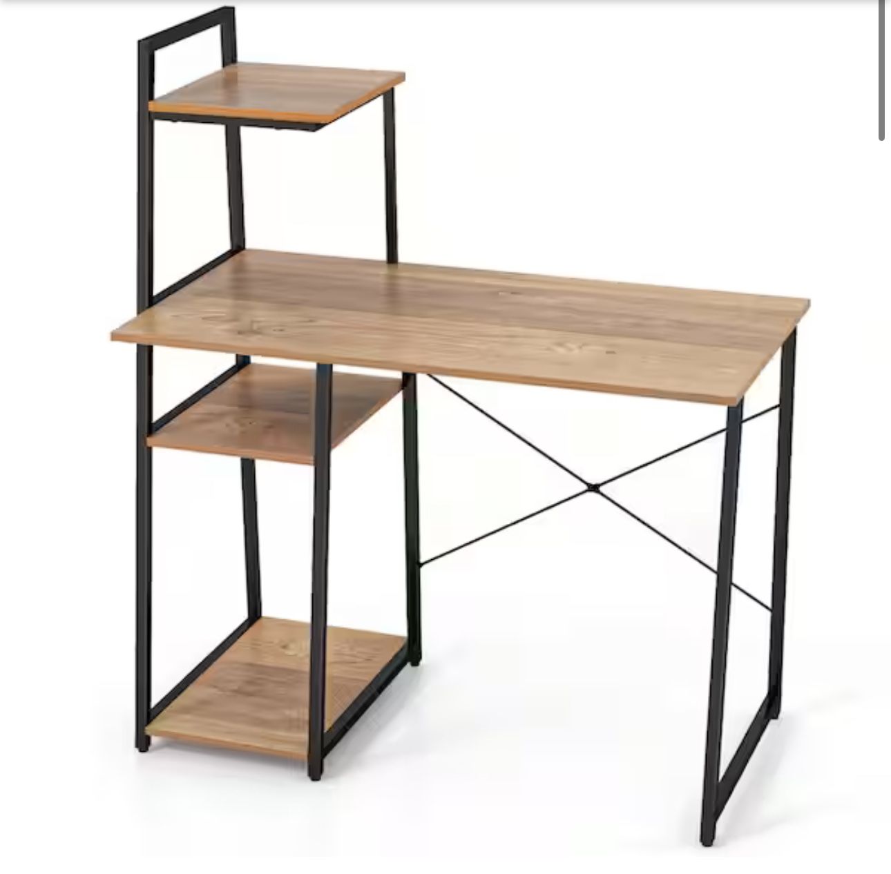 38.5 in. Brown Computer Desk Study Writing Desk Workstation with Bookshelf