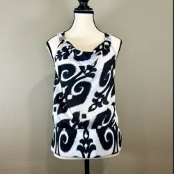 White House Black Market Black White Printed Sleeveless Blouse XS