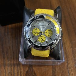 Mens Geneva Platinum Yellow Silicon Band Needs New Battery 