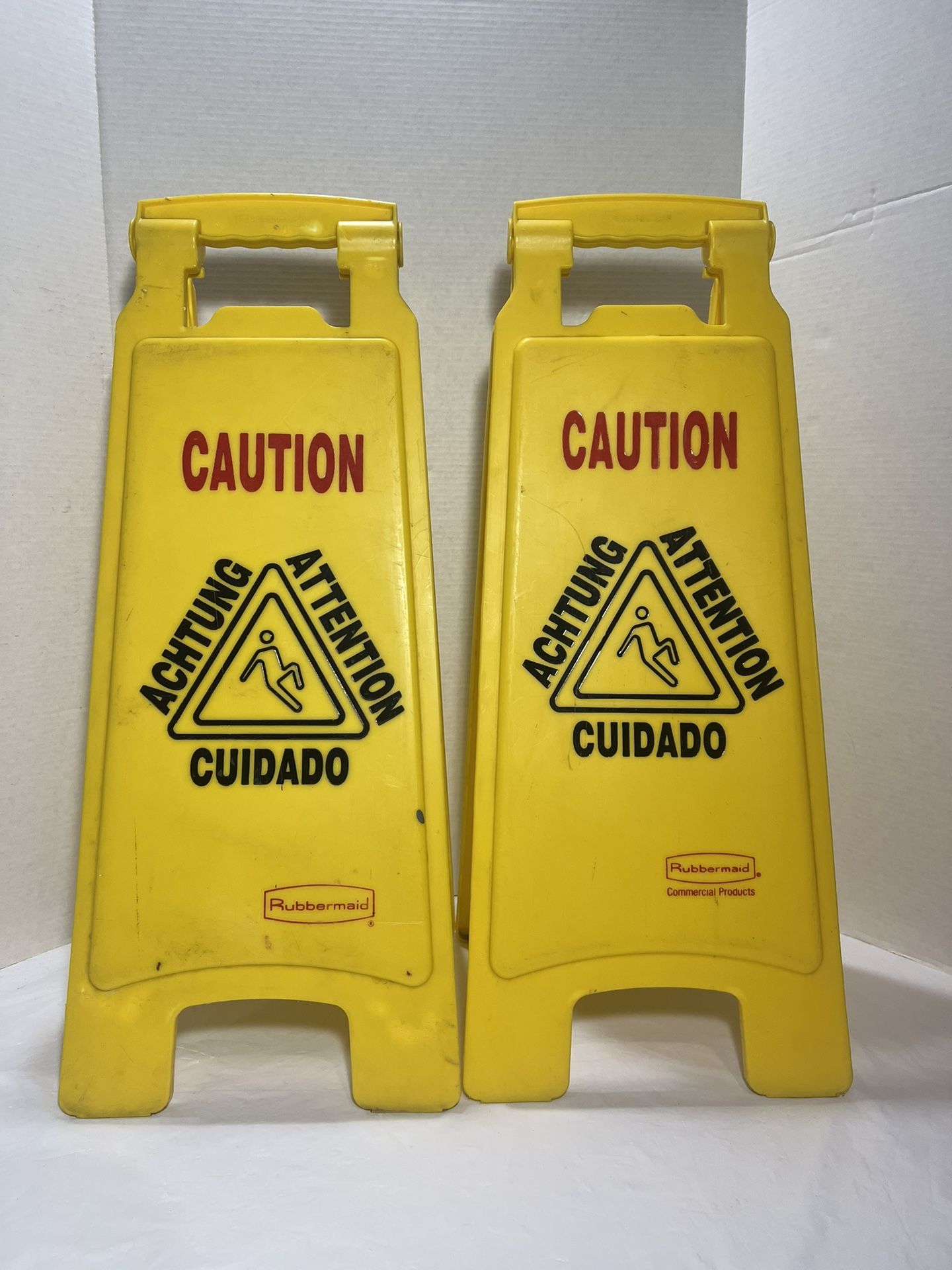 Set Of 2 : Rubbermaid Caution Wet Floor Sign Visible Yellow (English & Spanish)