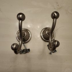 Set of 2 Brushed Nickel Double Robe & Towel Wall Hooks - Complete Hardware Included