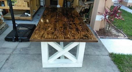 Dining table with bench and four chairs