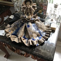 Large Hand Made Clay Woman In Blue