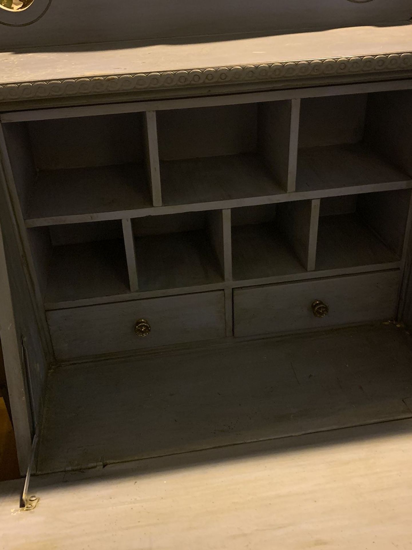 Vintage Secretary Pulldown Desk Solid Wood Blue Gray