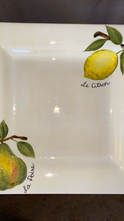 Tabletops Lifestyles Le Fruit Hand painted 4 Dinner Plates-square 10.7/8”