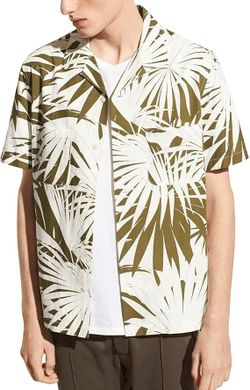 Vince Men’s Leaf Print Short Sleeve Camp Shirt – Khaki / Leche – Medium