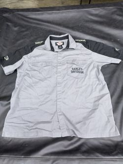 Grey And Black Harley Davidson Short Sleeve Button Up Shirt