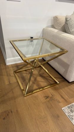 2 gold glass side tables