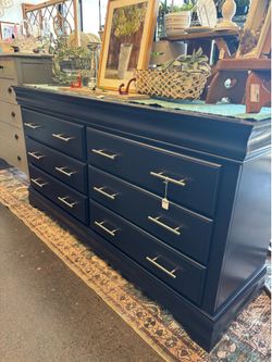 Newly Refinished Navy Blue 6 Drawer Dresser