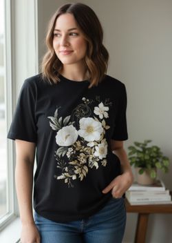 Women’s black floral printed T-shirt