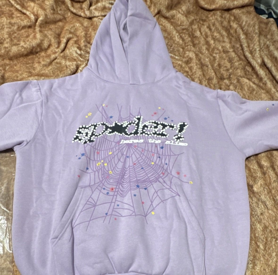sp5der Purple Graphic Print Cotton Fleece Pullover Hoodie XL Men's