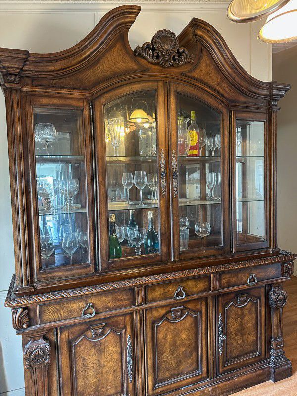 china cabinet with glass doors forest designs. beautifully crafted wood w/lights