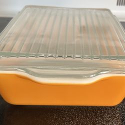 Vintage Pyrex Orange Refrigerator Dish 0503 1 1/2 Qt & Ribbed Lid 503-c