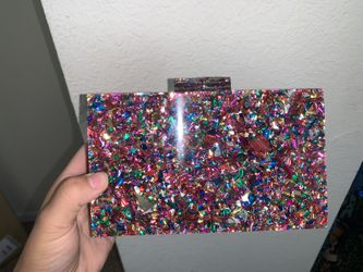 Multi Colored Glitz  Clutch/ Gold Chain Purse