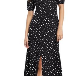 ASOS DESIGN ultimate midi tea dress in polka dot Sz 14 Black Stretch  Comes from a pet and smoke free home.  Measurements in pictures. Elevate your wa