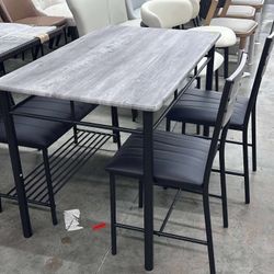 Dining Table Set for 4, Kitchen Table with Upholstered Bench and 2 Chairs, Kitchen Table and Chairs Set for Small Space, Apartment, Gray