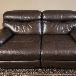 Superb Creation Top-Grain Leather Dual Power Recliner Sofa Couch