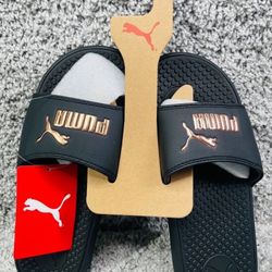 Puma Womens Black Rose Gold Cool Cat Slid Slippers Synthetic Leather Size 10 New