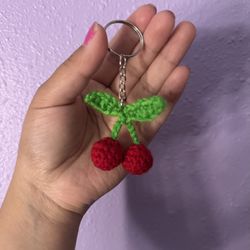 Cherry Crochet Keychain 