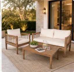 Outdoor 3-Piece Acacia Wood Patio Conversation Set