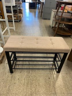 SONGMICS Shoe Storage Entryway Bench w/ Cushion - Camel Brown