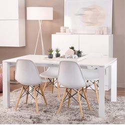 White Dining Table with 4 Eames-Style Chairs B-4 HN