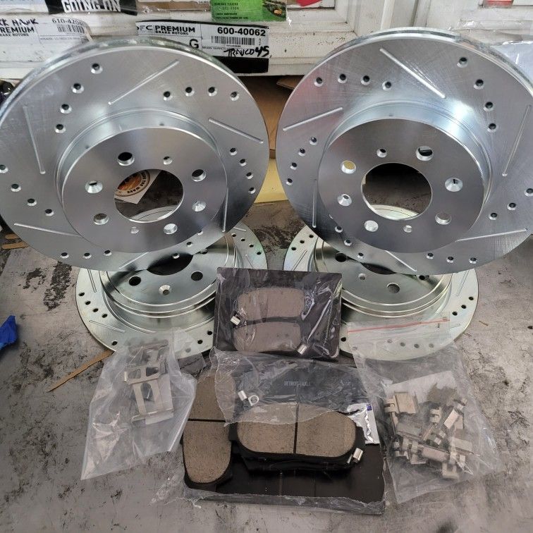 262mm Front 239mm Rear Drilled Rotors & Brake Pads For Honda Civic Integra Drill Slot Rotors Ceramic Brake Pads 