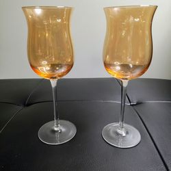 Pair of Amber Stemmed Wine Glasses