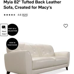 82" Cream Leather Sofa