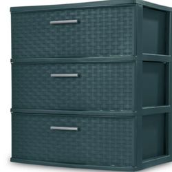 Sterlite 3 Drawer Woven Plastic Storage Dresser Forrest Green  Large Pre-owned 