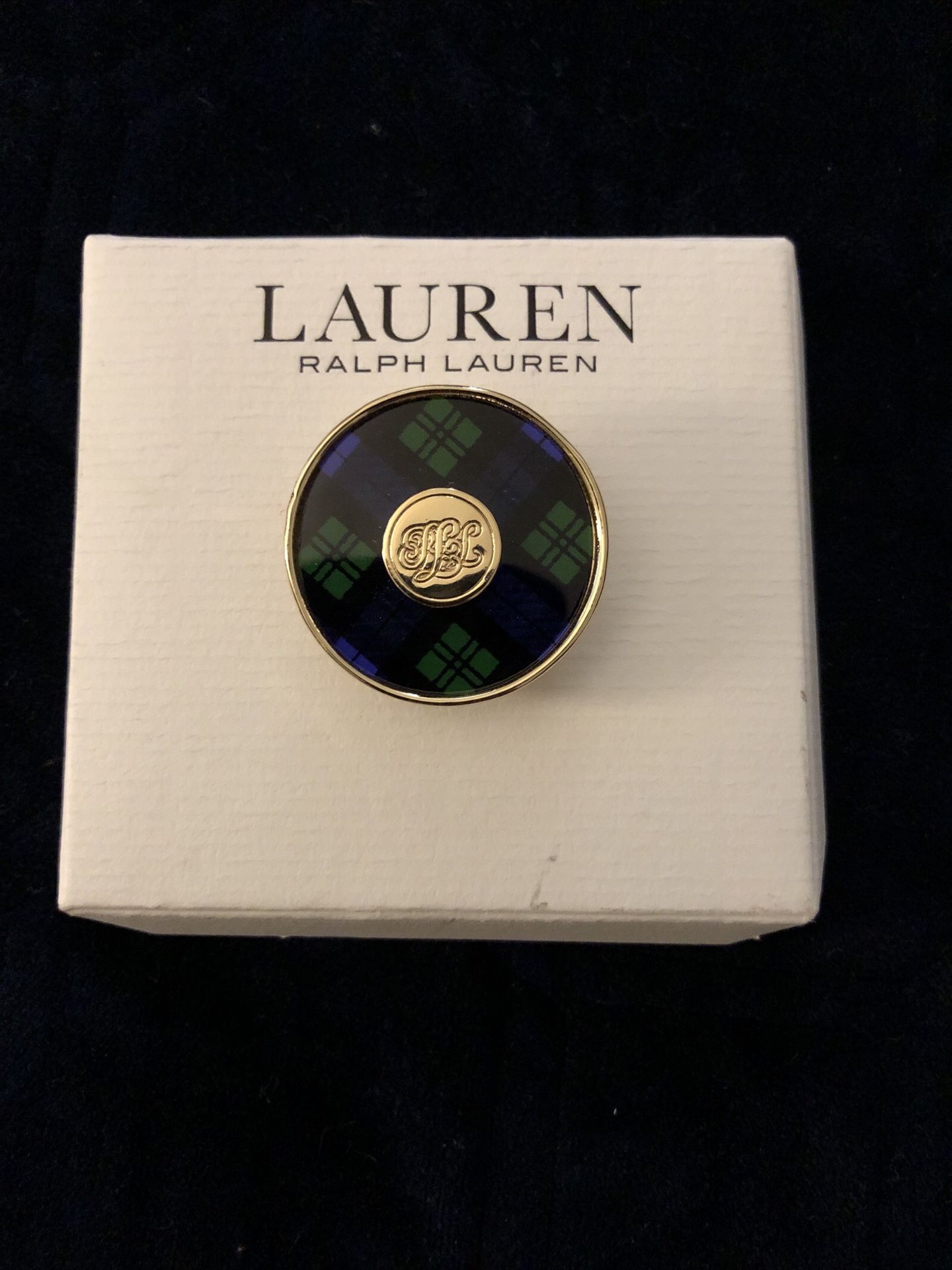 Lauren Ralph Lauren Gold Tone Logo Plaid Pin
