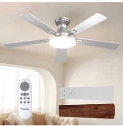 Ventiladores de techo plateados de perfil bajo de 52 pulgadas con Montaje empotrado, luz regulable de 3 colores, motor CC reversible silencioso, fácil