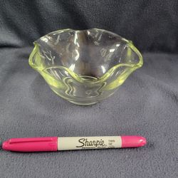 Small Decorative Glass Dish, 5" X 3", Uranium Glass