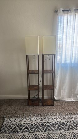 MOVING SALE 🚚 Shelf Floor Lamps with Wood Shelves – Set of 2