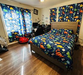 Dinosaur Queen Bedding Set With Curtains